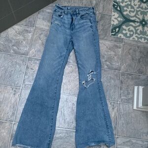 American Eagle Flared Ripped Blue Jeans; Size 2